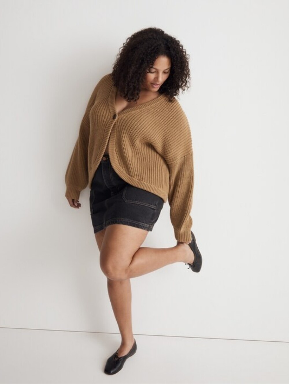 Madewell Shirttail Cardigan Sweater Chunky Knit Khaki Camel Size M Heritage Fall